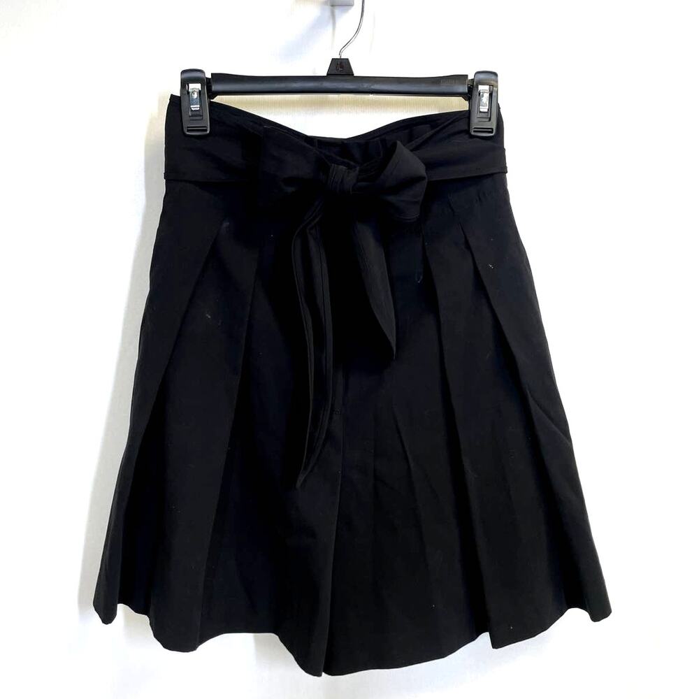 EDUN Bow Tie Waist Pleated Midi Summer Short Black High Waisted Size S